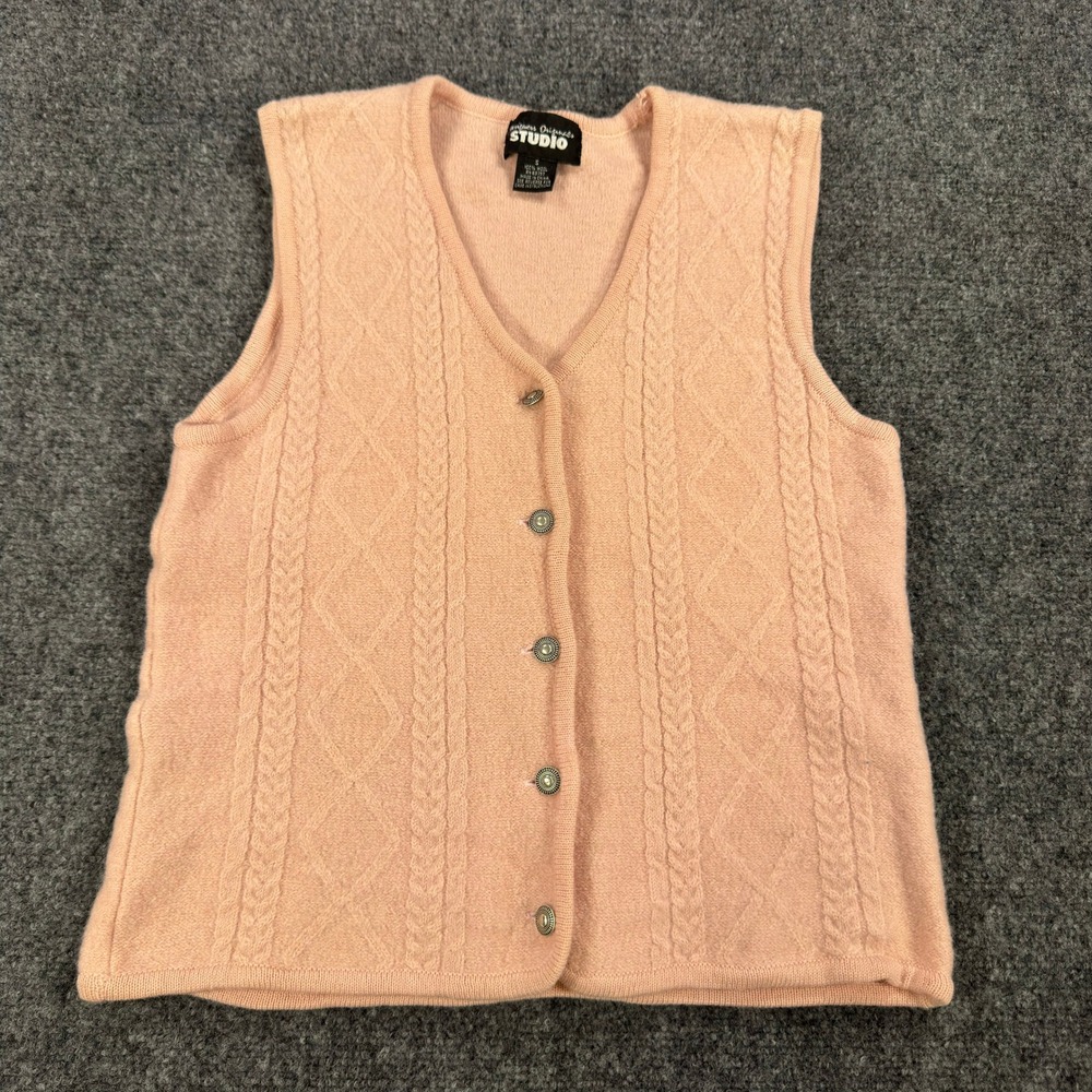 Designers Originals Studio Peach Pink 100% Wool Cable Knit Sweater Vest Small